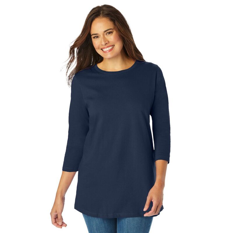 ウーマン ウィズイン レディース トップス Tシャツ クルーネック プラスサイズ Woman Within Plusize PerfecthreeQuarter Sleeve Crewneck Tee Navy ネイビー