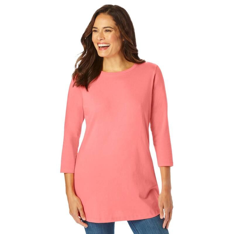 ウーマン ウィズイン レディース トップス Tシャツ クルーネック プラスサイズ Woman Within Plusize PerfecthreeQuarter Sleeve Crewneck Tee Sweet Coral コーラル