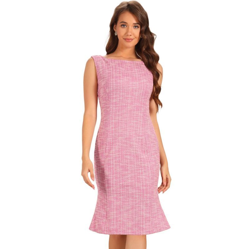アレグラ ケー レディース トップス ワンピース ツイード ノースリーブ ALLEGRA K Tweedress for Womensummer Sleeveless Elegant Plaid Bodycon Dress Hot Pink ピンク