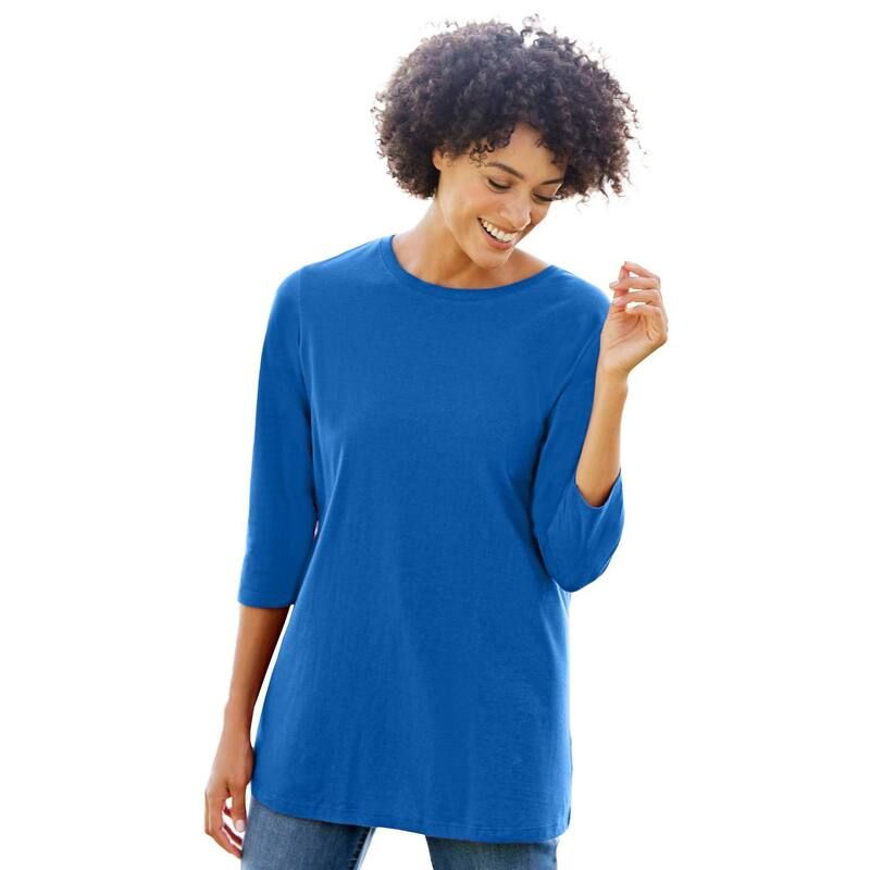 ウーマン ウィズイン レディース トップス Tシャツ クルーネック プラスサイズ Woman Within Plusize PerfecthreeQuarter Sleeve Crewneck Tee Bright Cobalt コバルト 7,485円