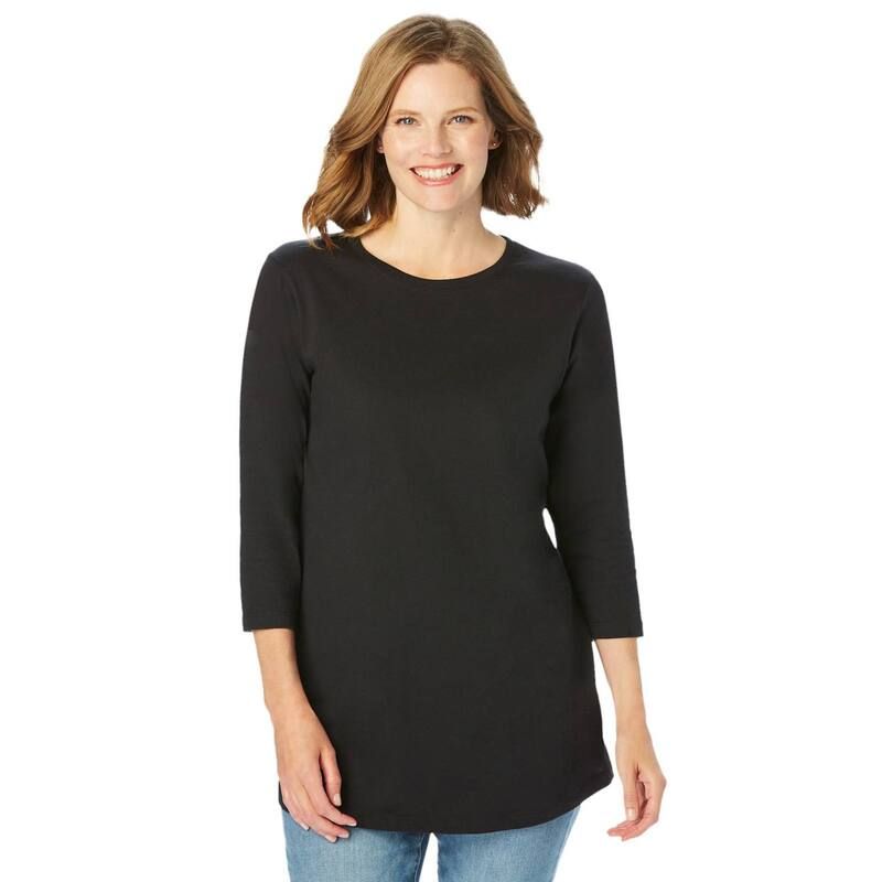 ウーマン ウィズイン レディース トップス Tシャツ クルーネック プラスサイズ Woman Within Plusize PerfecthreeQuarter Sleeve Crewneck Tee Black ブラック