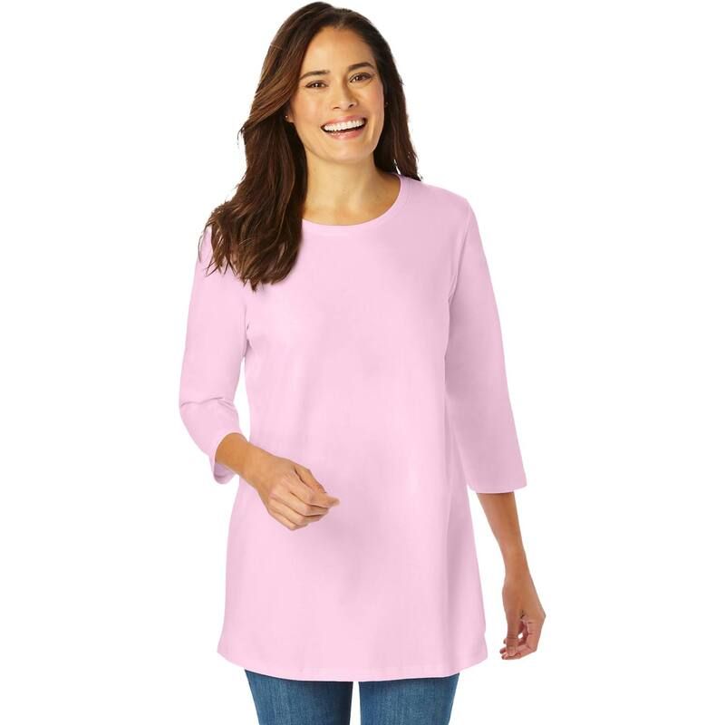 ウーマン ウィズイン レディース トップス Tシャツ クルーネック プラスサイズ Woman Within Plusize PerfecthreeQuarter Sleeve Crewneck Tee Pink ピンク