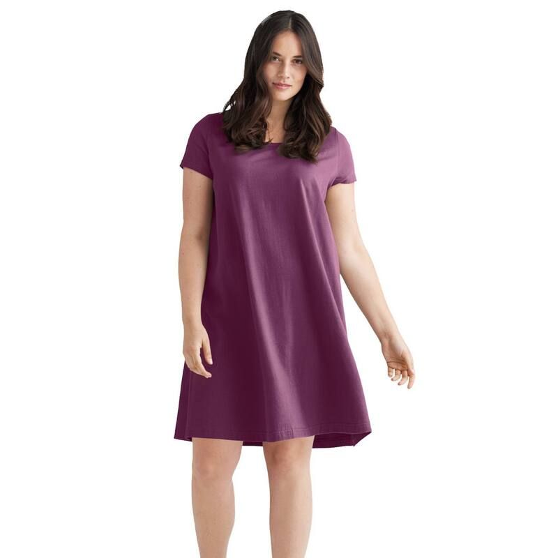 Ellos レディース トップス ワンピース A ライン プラスサイズ Tシャツ コットン ellos Plusize Cotton Spandex Scoop Neck Short Sleeve A Line Tee Dress Fig