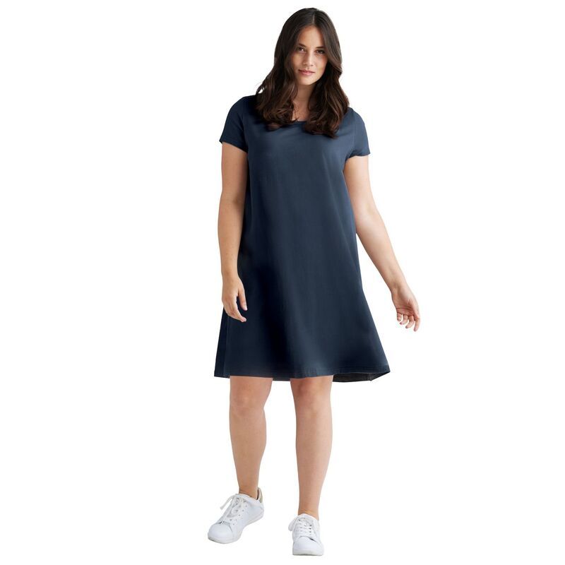 Ellos レディース トップス ワンピース A ライン プラスサイズ Tシャツ コットン ellos Plusize Cotton Spandex Scoop Neck Short Sleeve A Line Tee Dress Navy ネイビー