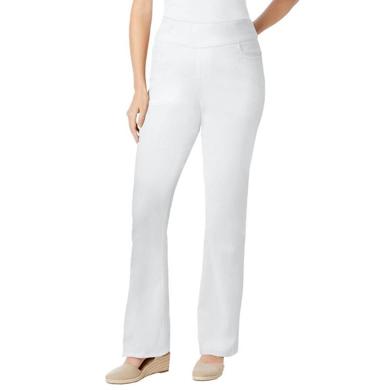 ウーマン ウィズイン レディース ボトムス デニムパンツ ブーツカット プラスサイズ トール ブーツ ジーンズ Woman Within Plusize Tall PullOn Bootcut GapFree Stretch Denim Jeans White