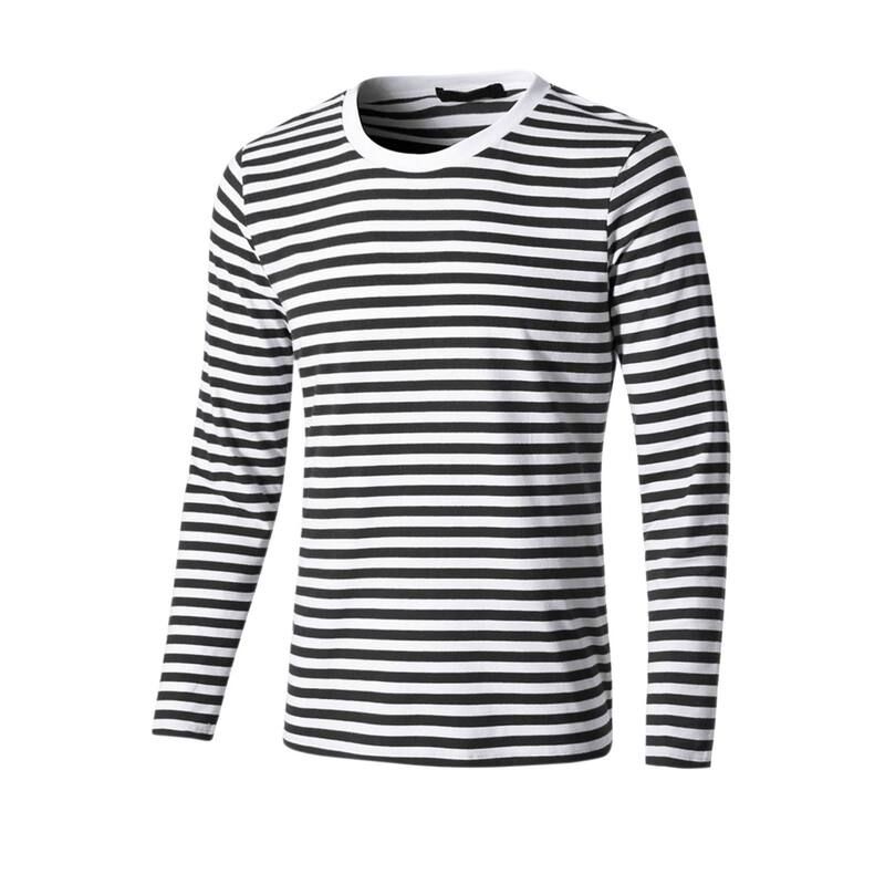 Lars Amadeus レディース トップス Tシャツ クルーネック コットン Lars Amadeus Menstriped Crew Neck Long Sleeve Tshirt Cotton Pullover Top White Blacks ホワイ