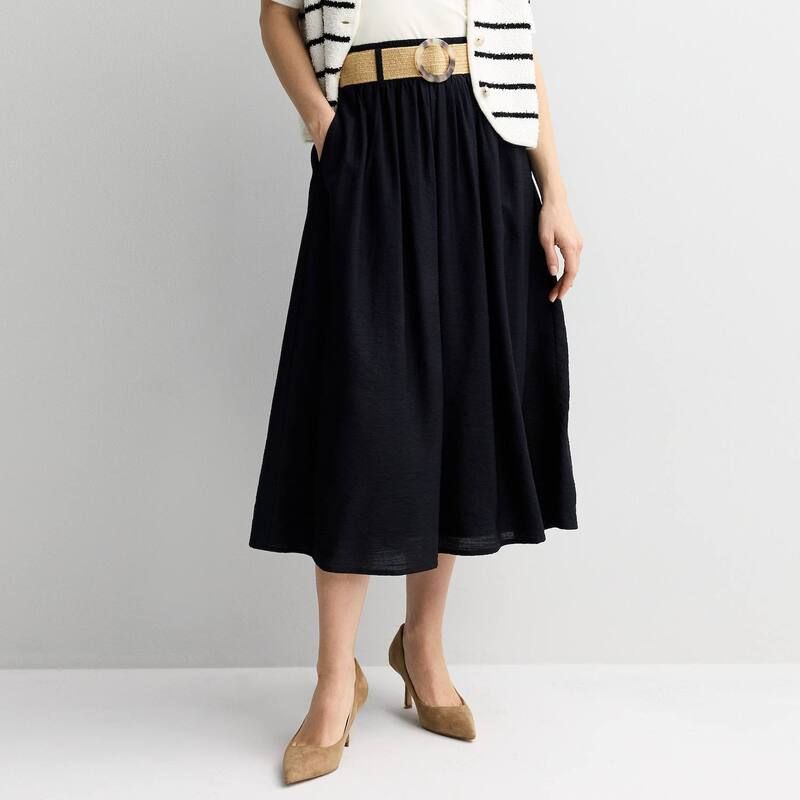 ナインウェスト レディース ボトムスカート A ライン Womens Nine West Belted ALine Skirt Mineral Black ブラック