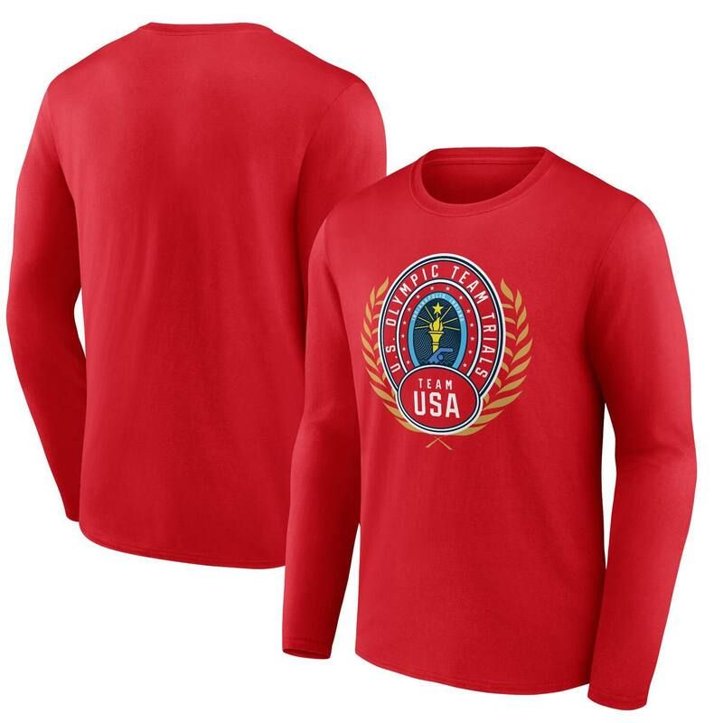 アンブランデッド レディース トップス Tシャツ Unbranded Mens Red USA Swimming 2024 US Olympic Team Trials Circle City Laps Long Sleeve TShirt Usa Red レ
