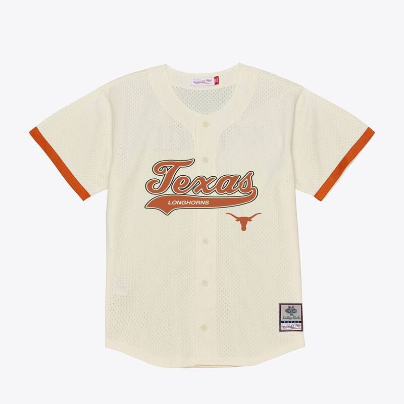 ミッチェルネス レディース トップス Tシャツ メッシュ ジャージー Mens Mitchell Ness Cream Texas Longhorns Mesh ButtonUp Batting Practice Baseball Jersey Tex Bei
