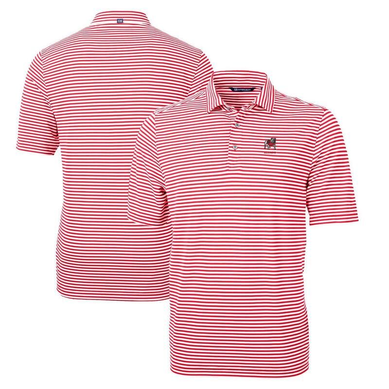 カッターアンドバック レディース トップス Tシャツ ポロシャツ ロゴ Mens Cutter Buck Red Georgia Bulldogs Alumni Logo Virtueco Pique Stripe Recycled Polo Uga Red
