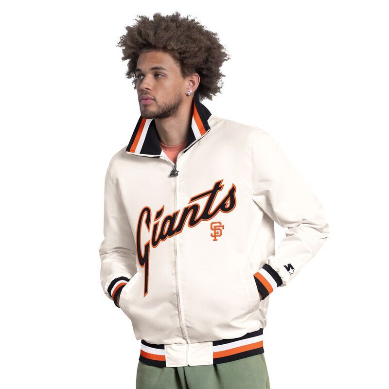スターター レディース アウター ジャケット・ブルゾン キャップ ロゴ Menstarter White San Francisco Giants The Captain Cooperstown Logo FullZip Varsity Jacket Gnt