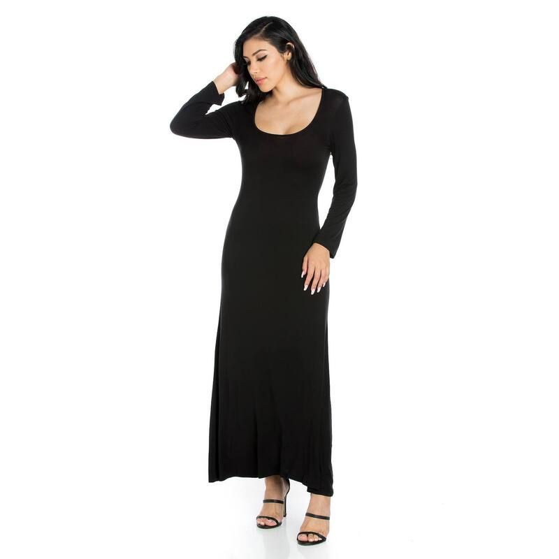 24 セブンコンフォート レディース トップス ワンピース マキシ Womens 24seven Comfort Apparel Scoopneck Long Sleeve Maxi Dress Black ブラック