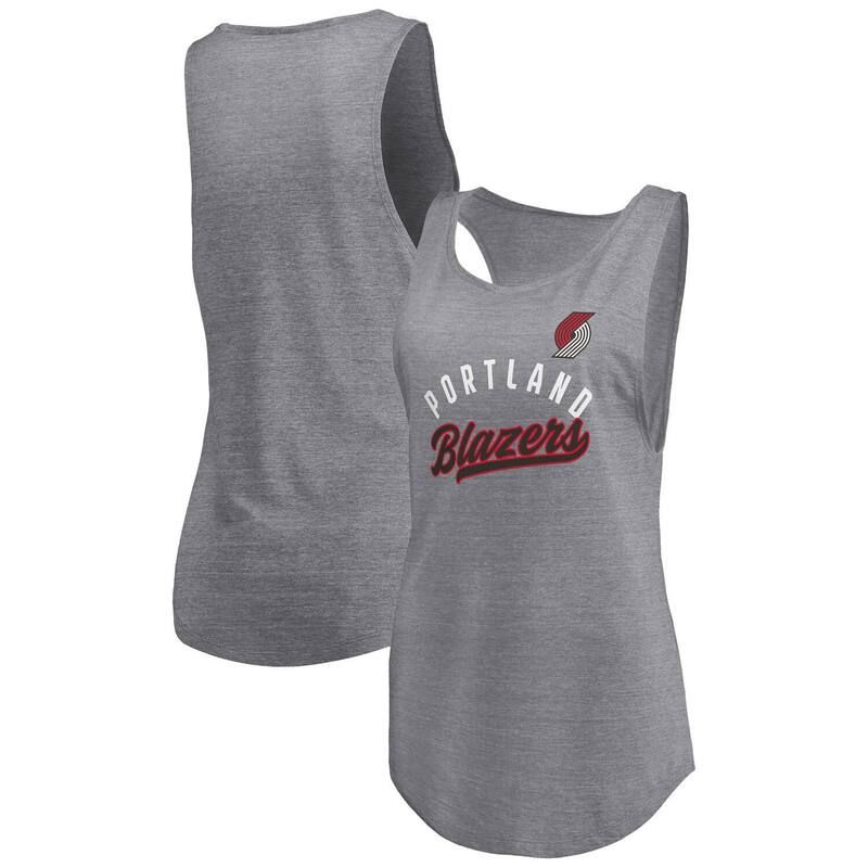 ファナティクス レディース トップス Tシャツ ブレザー Womens Fanatics Heathered Gray Portland Trail Blazers Quality Time Open Scoop Neck TriBlend Tank Top