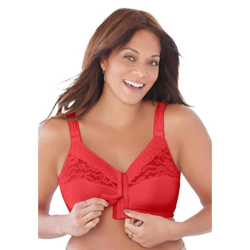 コンフォート チョイス レディース アンダーウェア ブラジャー プラスサイズ Comfort Choice Womens Plusizeasy Enhancer Front Close Wireless Posture Bra Soft Geranium