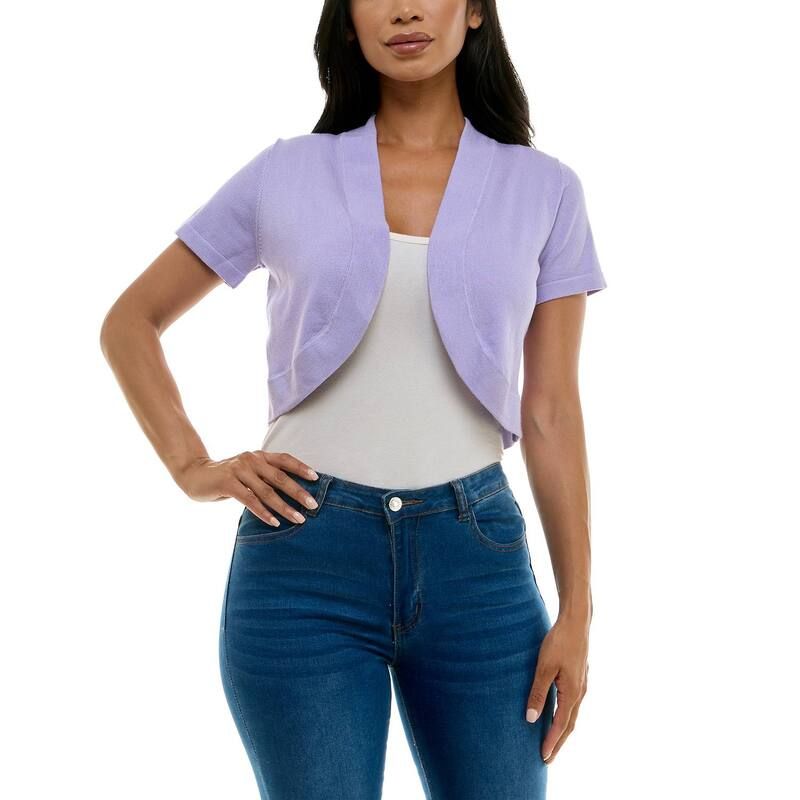 ニナレオナルド レディース アウター ニット・セーター Womens Nina Leonard OpenFront Crop Bolero Lavender ラベンダー