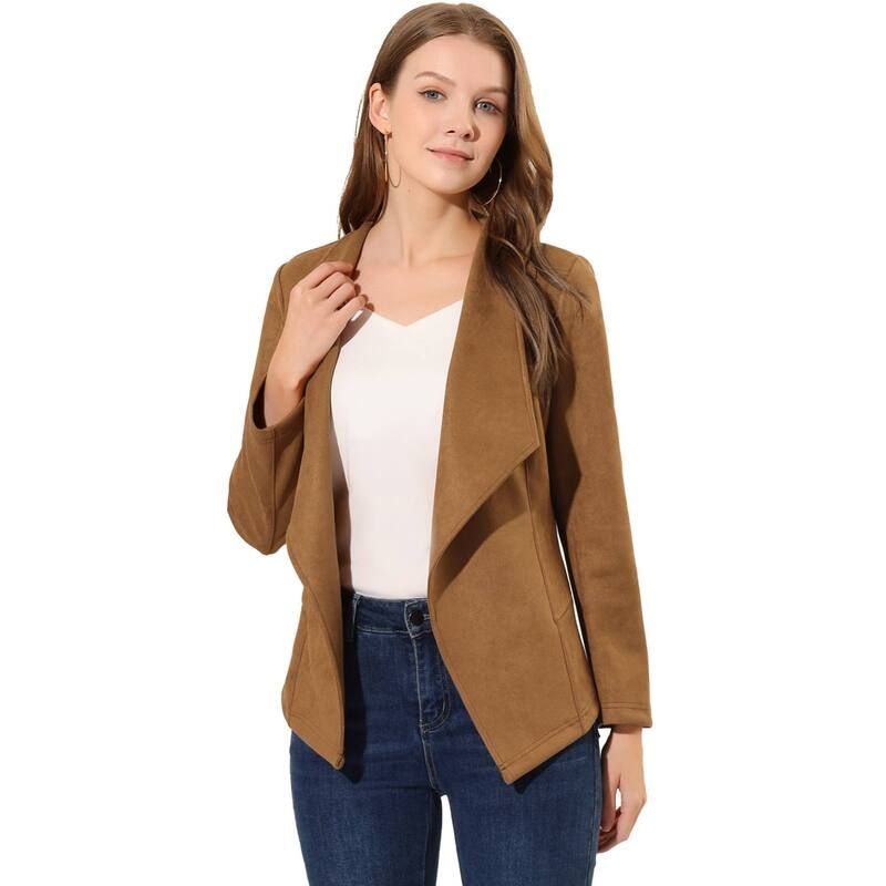 アレグラ ケー レディース アウター ジャケット・ブルゾン ドレープ スエード カーディガン ALLEGRA K Womens Faux Suede Drape Collar Long Sleeves Open Front Cardigan Brown ブラウ