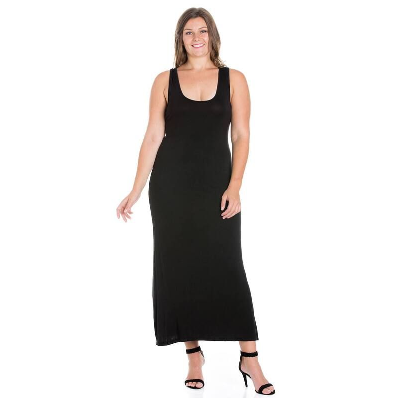 24 セブンコンフォート レディース トップス ワンピース プラスサイズ マキシ Plusize 24seven Comfort Apparel Racerback Maxi Dress Black ブラック