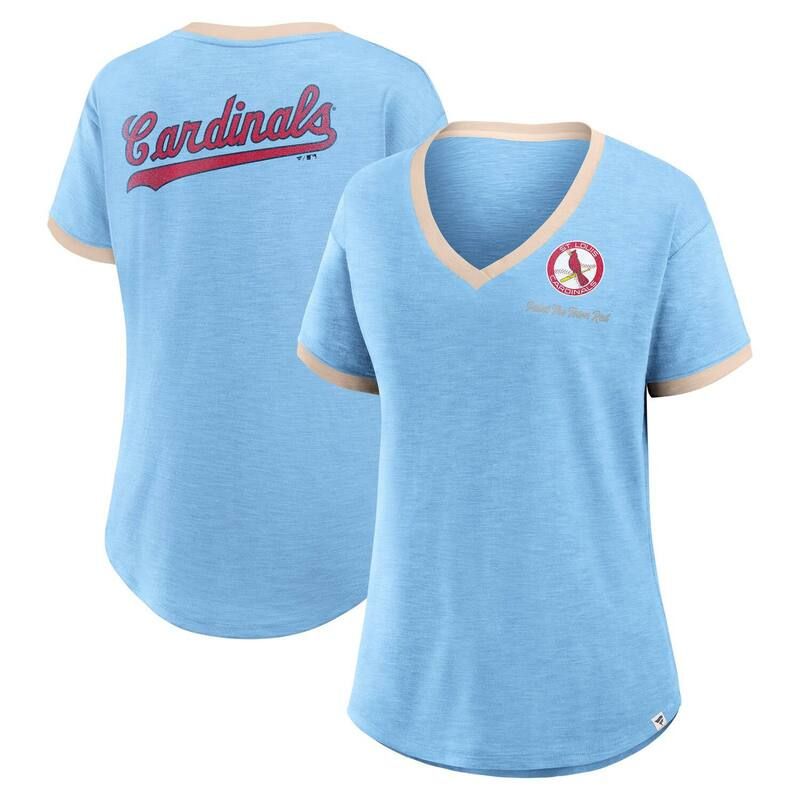 ファナティクス レディース トップス Tシャツ Vネック Womens Fanatics Light Blue St Louis Cardinals Binge Worthy Stadium Slub VNeck TShirt Crd Light ブルー