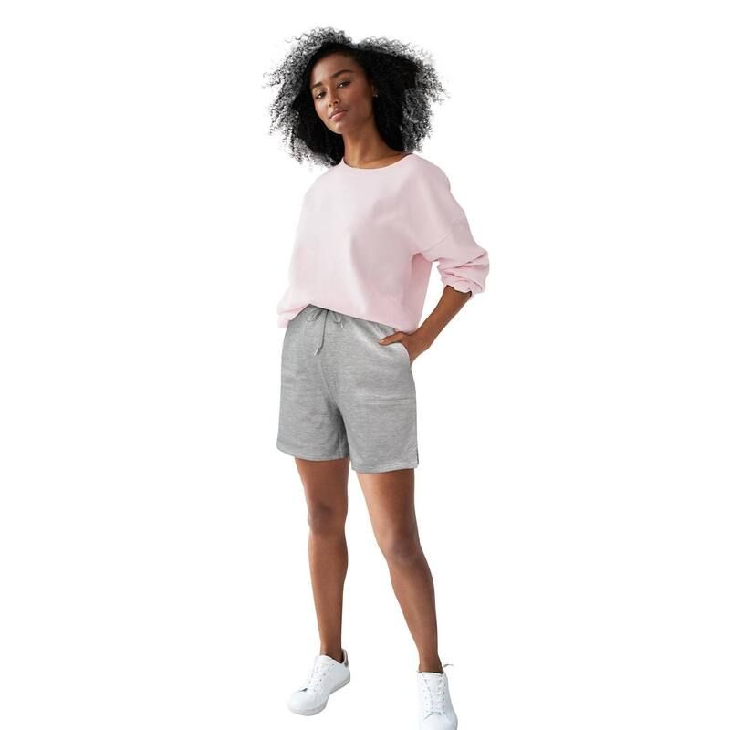 Ellos レディース ボトムス ハーフパンツ・ショーツ ドローコードウエスト プラスサイズ ショートパンツ フリース ellos Plusize Fleece Shorts With Drawstring Waist Heather Grey グレー