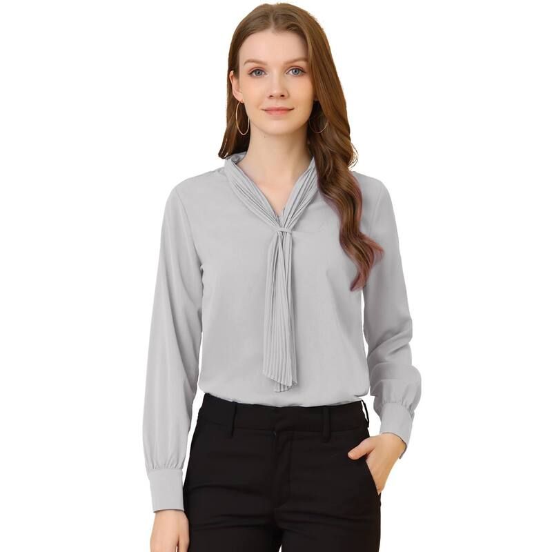 アレグラ ケー レディース トップス シャツ シフォン プリーツ ブラウス ALLEGRA K Womens Long Sleeve Blouses Chiffon Pleated Tie Neck Office Top Shirt Light Gray グレ 10,205円