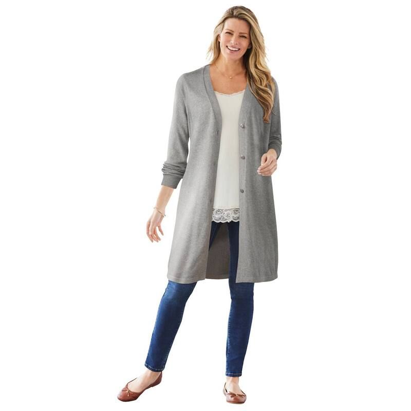 ウーマン ウィズイン レディース アウター ニット・セーター プラスサイズ コットン Woman Within Plusize Perfect Cotton Duster Sweater Medium Heather Grey グレー