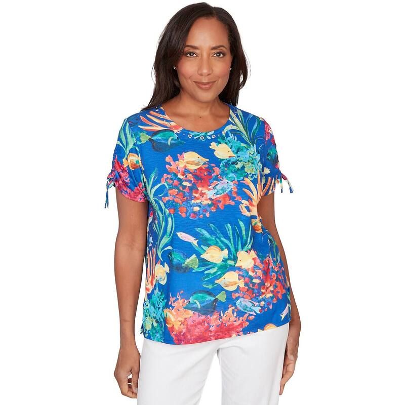 アルフレッド ダナー レディース トップス Tシャツ Womens Alfredunner Tropical Reef Tie Sleeve TShirt Bright