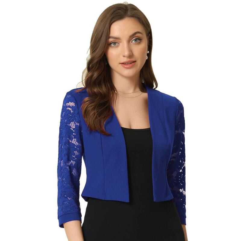 アレグラ ケー レディース アウター ニット・セーター カーディガン レース ALLEGRA K Cardigan Dress for Womens Lace Panel Open Front Long Sleeve Work Office Crop Bole