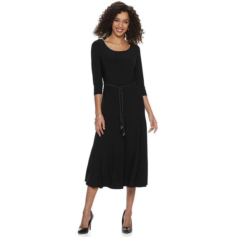ニナレオナルド レディース トップス ワンピース ミディ Womens Nina Leonard ThreeQuarter Sleeve Belted Midi Dress Black ブラック