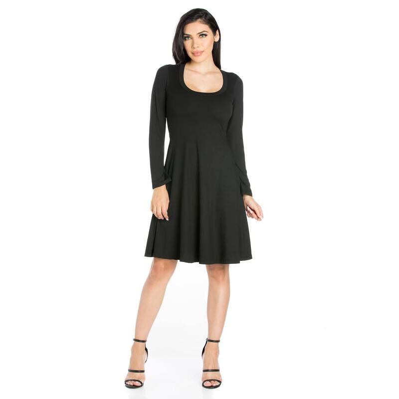 24 セブンコンフォート レディース トップス ワンピース ミニ Womens 24seven Comfort Apparel Classic Scoopneck Long Sleeve Flared Mini Dress Black ブラック