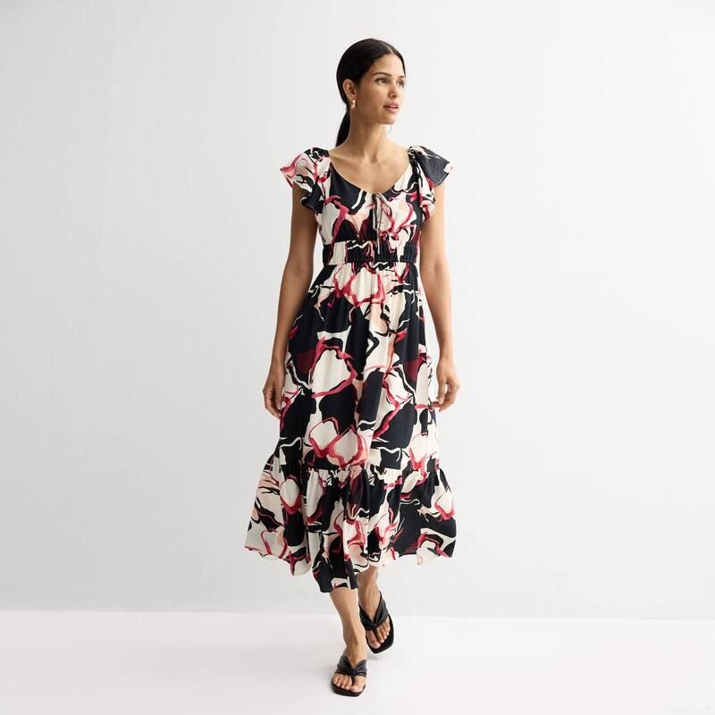 ナインウェスト レディース トップス ワンピース マキシ Womens Nine West Flutter Sleeve Maxi Dress Pink Modern Poppy ピンク