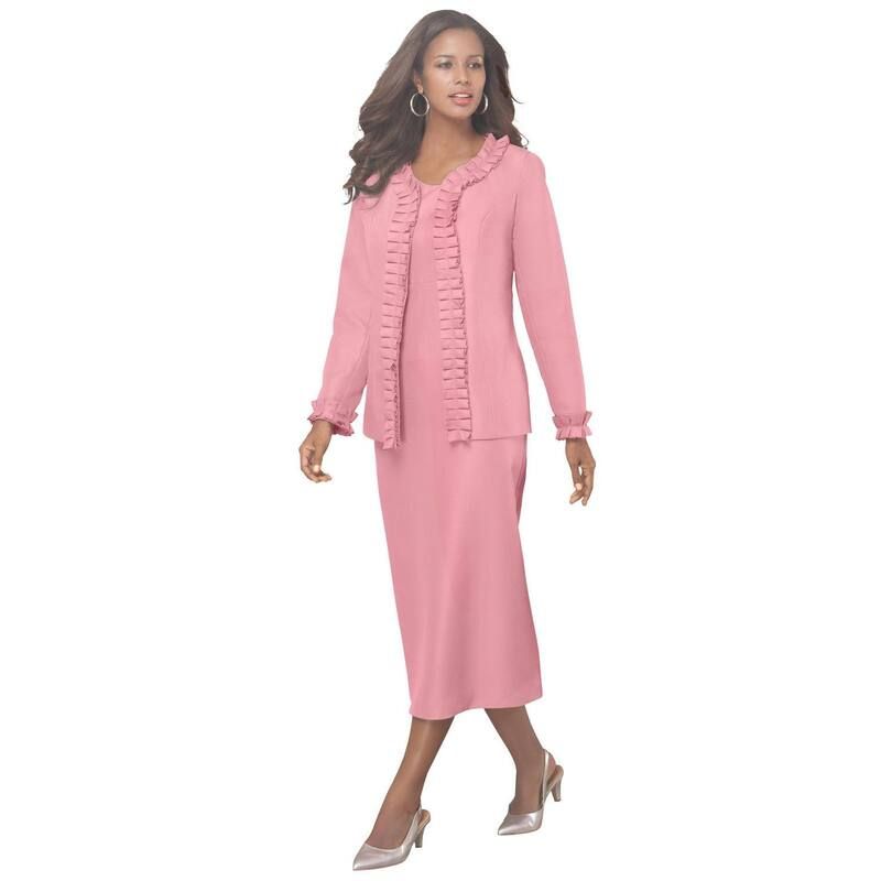 ロアマンズ レディース トップス ワンピース プラスサイズ プリーツ ジャケット Roamans Womens Plusize Long Sleeve Pleated Jacket Dresset Elegant 2Piece Sheath Suit Salm