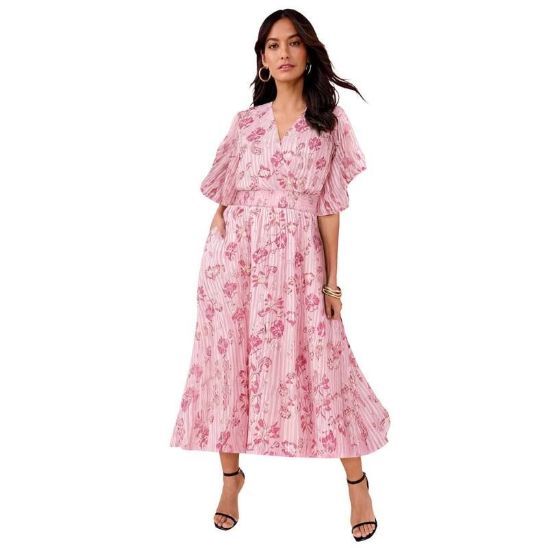 ロアマンズ レディース トップス ワンピース プラスサイズ マキシ Roamans Womens Plusize Striped Lurex Maxi Dress Blush Soft Paisley ブラッシュ