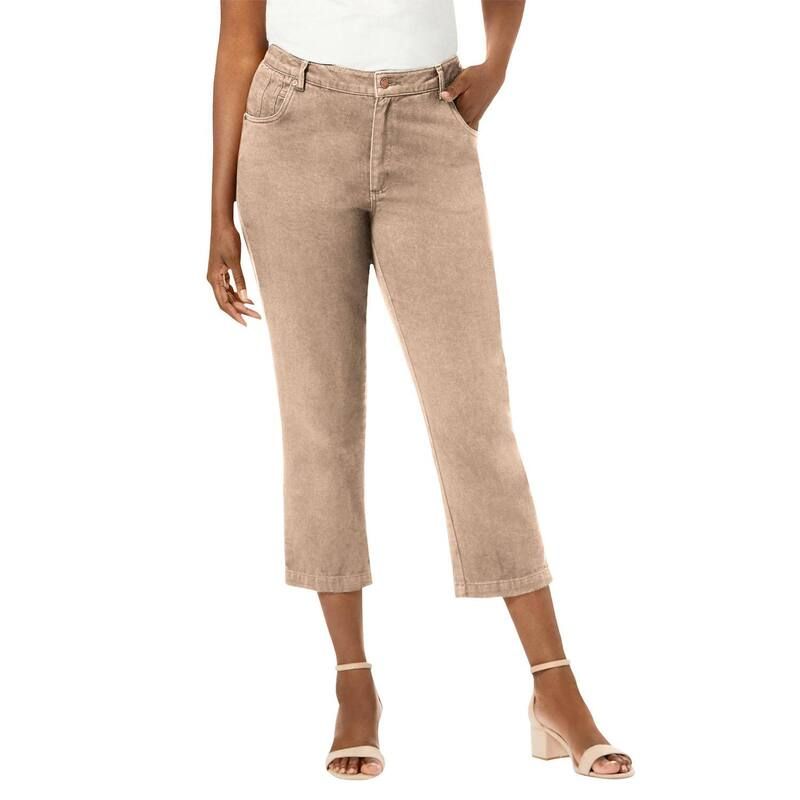ジェシカロンドン レディース ボトムス カジュアルパンツ プラスサイズ コットン デニム キャップ Jessica London Womens Plusize Classicotton Denim Capri New Khaki カーキ