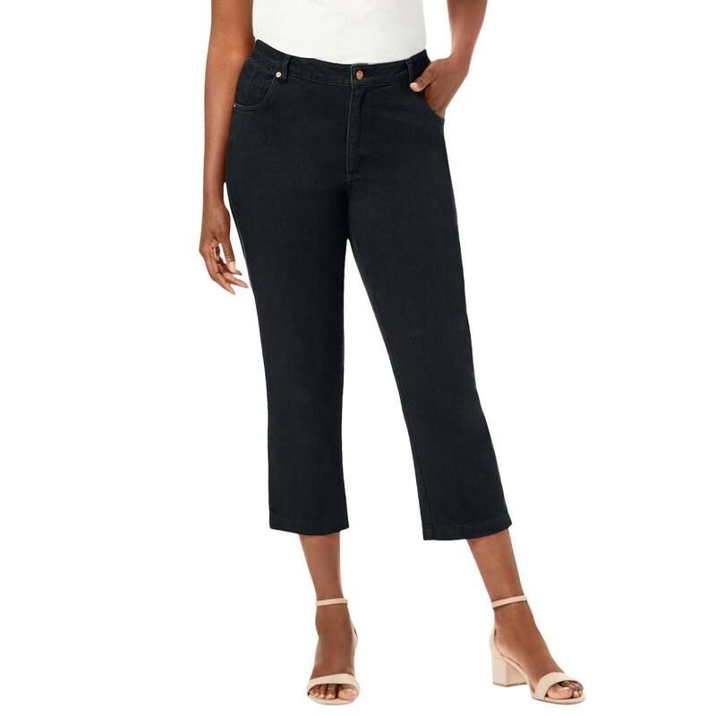 ジェシカロンドン レディース ボトムス カジュアルパンツ プラスサイズ コットン デニム キャップ Jessica London Womens Plusize Classicotton Denim Capri Black ブラック