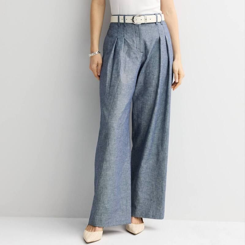 ナインウェスト レディース ボトムス カジュアルパンツ プリーツ リネン Womens Nine West Pleated Linen Blend Pants Chambray