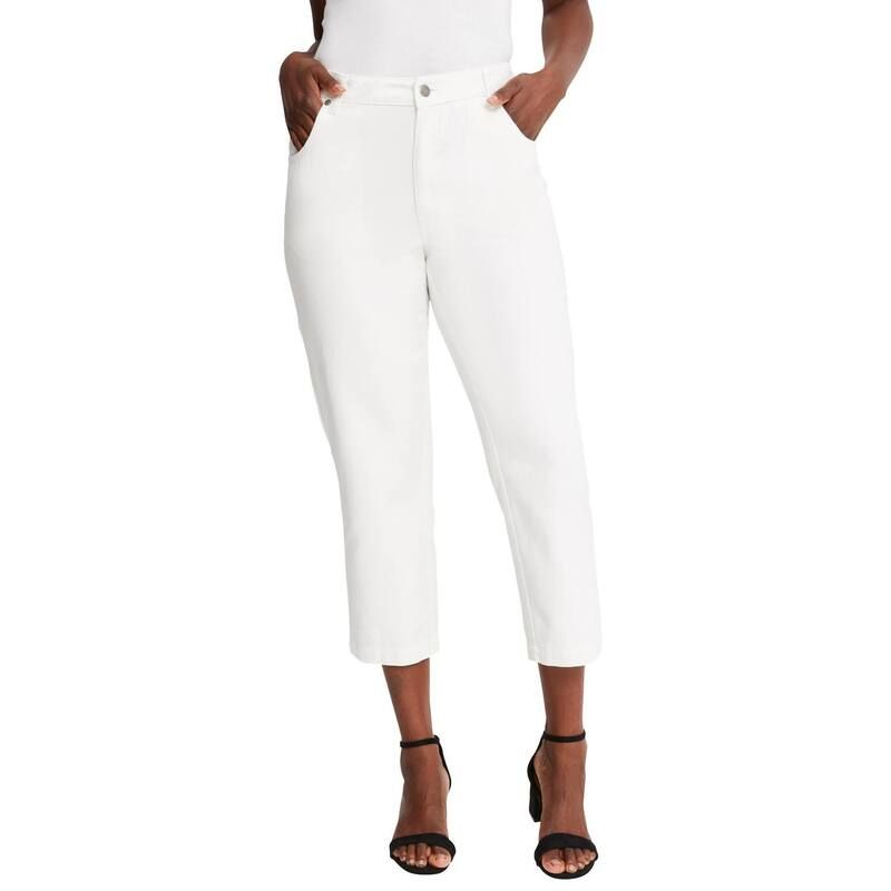 ジェシカロンドン レディース ボトムス カジュアルパンツ プラスサイズ コットン デニム キャップ Jessica London Womens Plusize Classicotton Denim Capri White ホワイト