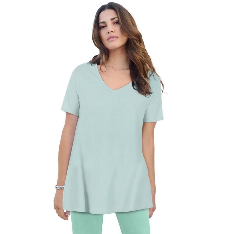ロアマンズ レディース トップス Tシャツ プラスサイズ Roamans Womens Plusize Ultimate Short Sleeve Swing Tee Antique Mint ミント