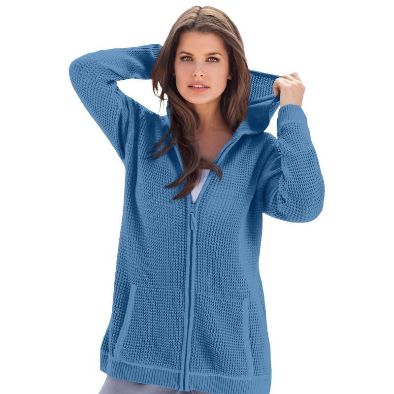 ロアマンズ レディース トップス Tシャツ プラスサイズ ニット パーカー Roamans Womens Plusize Waffle Knit Zip Hoodie Dusty Indigo インディゴ
