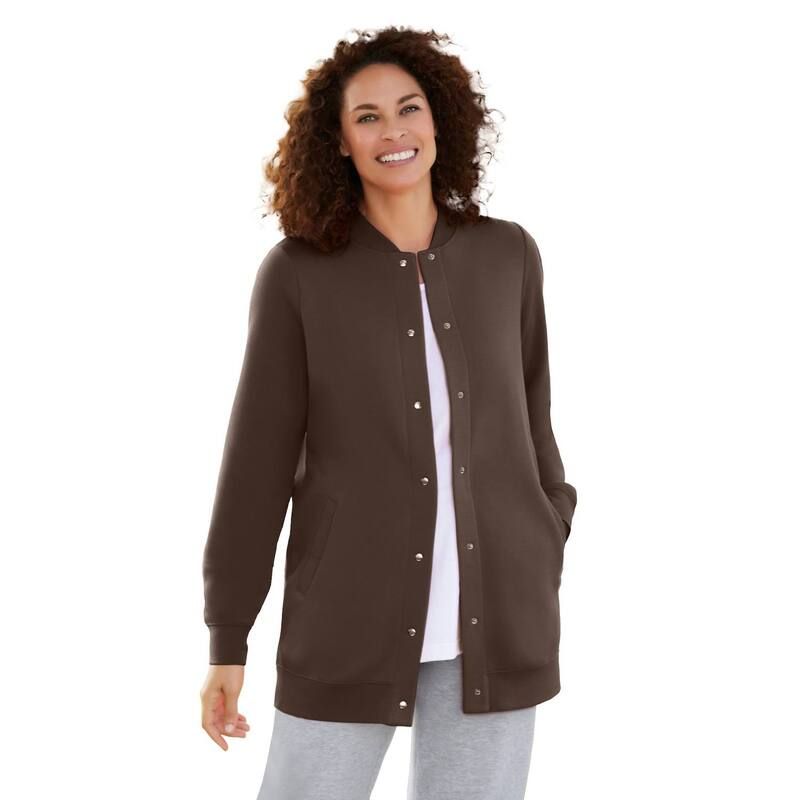 ウーマン ウィズイン レディース アウター ジャケット・ブルゾン プラスサイズ フリース Woman Within Plusize Fleece Baseball Jacket Chocolate チョコレート