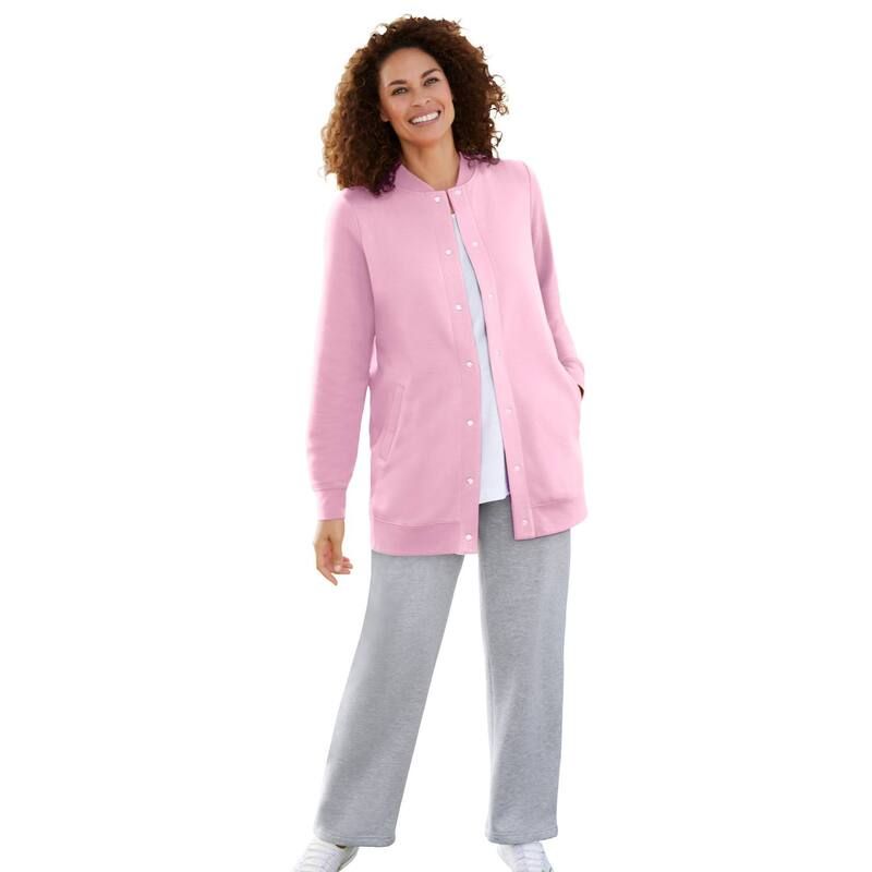 ウーマン ウィズイン レディース アウター ジャケット・ブルゾン プラスサイズ フリース Woman Within Plusize Fleece Baseball Jacket Pink ピンク