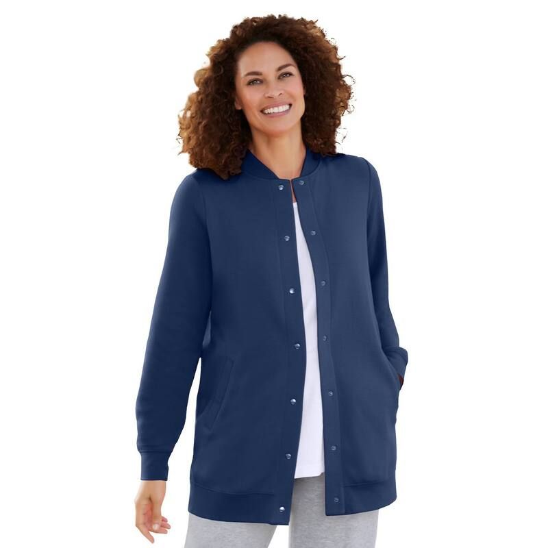 ウーマン ウィズイン レディース アウター ジャケット・ブルゾン プラスサイズ フリース Woman Within Plusize Fleece Baseball Jacket Navy ネイビー