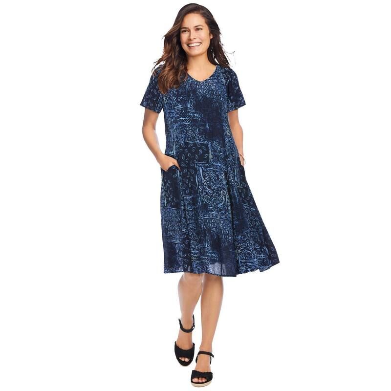 ウーマン ウィズイン レディース トップス ワンピース プラスサイズ Woman Within Plusize Short Crinkle Dress Navy Patchwork ネイビー 11,536円