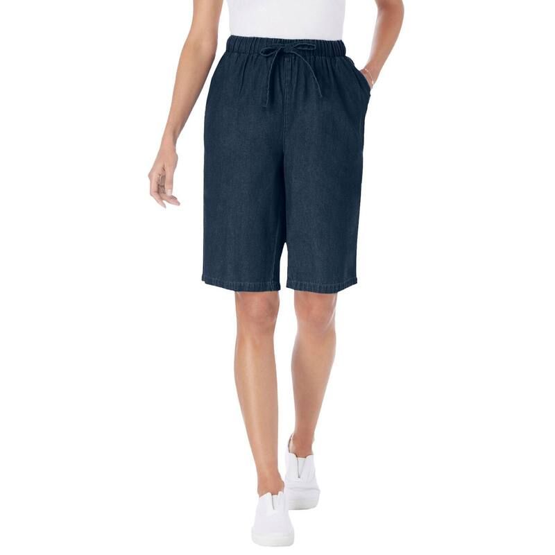 ウーマン ウィズイン レディース ボトムス ハーフパンツ・ショーツ プラスサイズ デニム Woman Within Plusize Drawstring Denim Short Indigo インディゴ