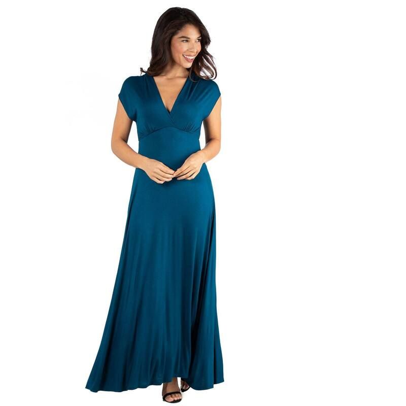 24 セブンコンフォート レディース トップス ワンピース Vネック キャップ マキシ Womens 24seven Comfort Apparel Cap Sleeve VNeck Maxi Dress Blue ブルー