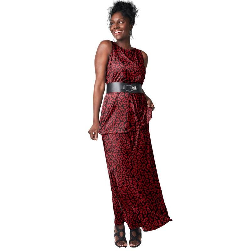 ジェシカロンドン レディース ボトムスカート プラスサイズ ニット マキシ Jessica London Womens Plusize Stretch Knit Maxi Skirt Red Abstract Cheetah レッド