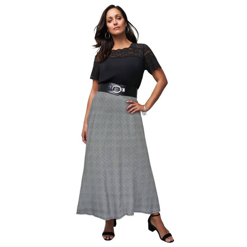 ジェシカロンドン レディース ボトムスカート プラスサイズ ニット マキシ Jessica London Womens Plusize Stretch Knit Maxi Skirt Black Bias Plaid ブラック
