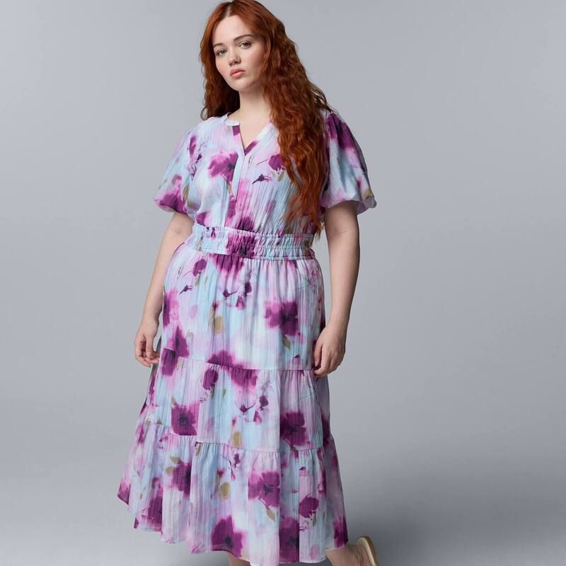 ヴェラウォン レディース トップス ワンピース プラスサイズ マキシ Plusize Simply Vera Wang Maxi Fem Dress Bl Purple Floral パープル