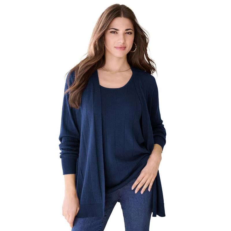 ロアマンズ レディース アウター ニット・セーター プラスサイズ カーディガン Roamans Womens Plusize Drop Needle Cardigan Lightweight Sweater Knit Navy ネイビー