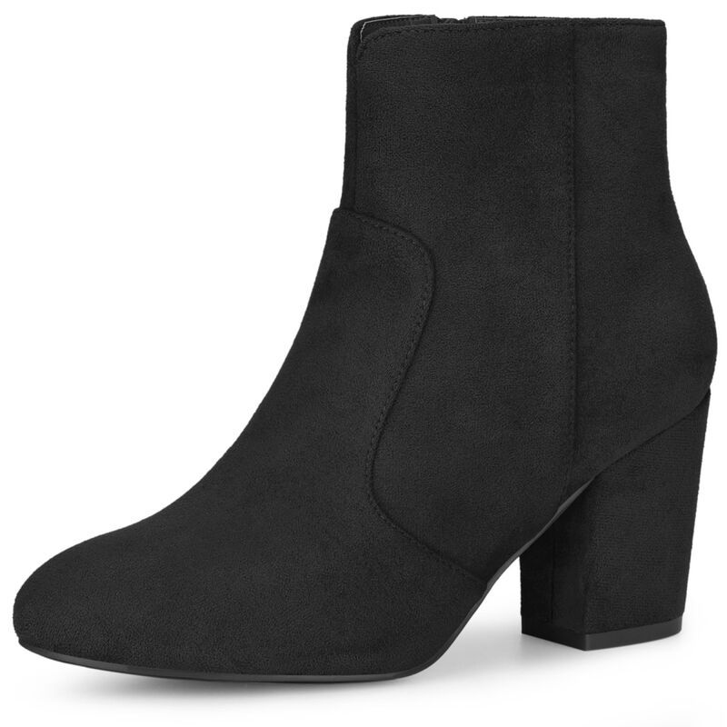 アレグラ ケー レディース シューズ ブーツ・レインブーツ アンクル ヒール ALLEGRA K Womens Heel Boots Round Toe Chunky Heels Ankle Boots Black ブラック
