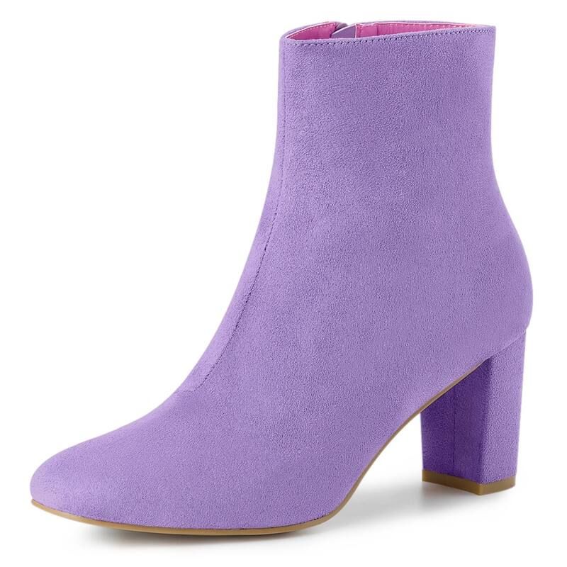アレグラ ケー レディース シューズ ブーツ・レインブーツ アンクル ヒール ALLEGRA K Womens Dresside Zip Chunky Heel Ankle Boots Purple パープル